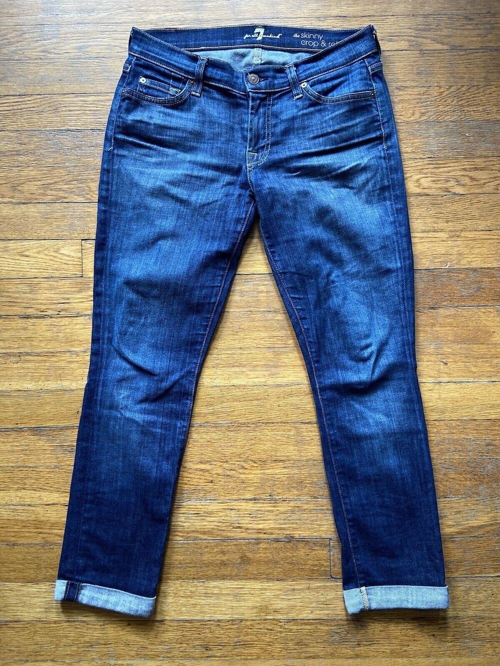 7 For All Mankind ‘The Skinny Crop & Roll’ Blue Jeans sz 28